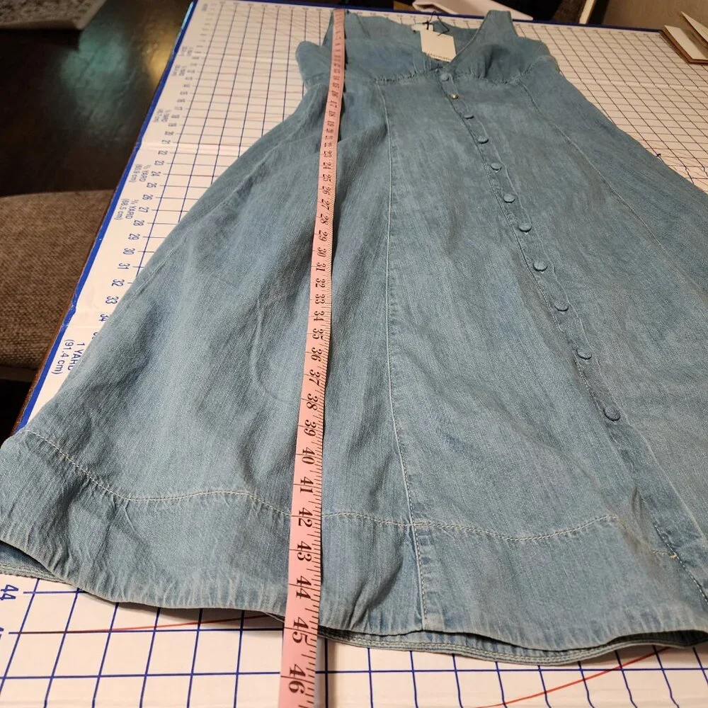 Reformation Sebastien Denim Midi Dress Broken Button NWT Size 10 - Picture 3 of 13